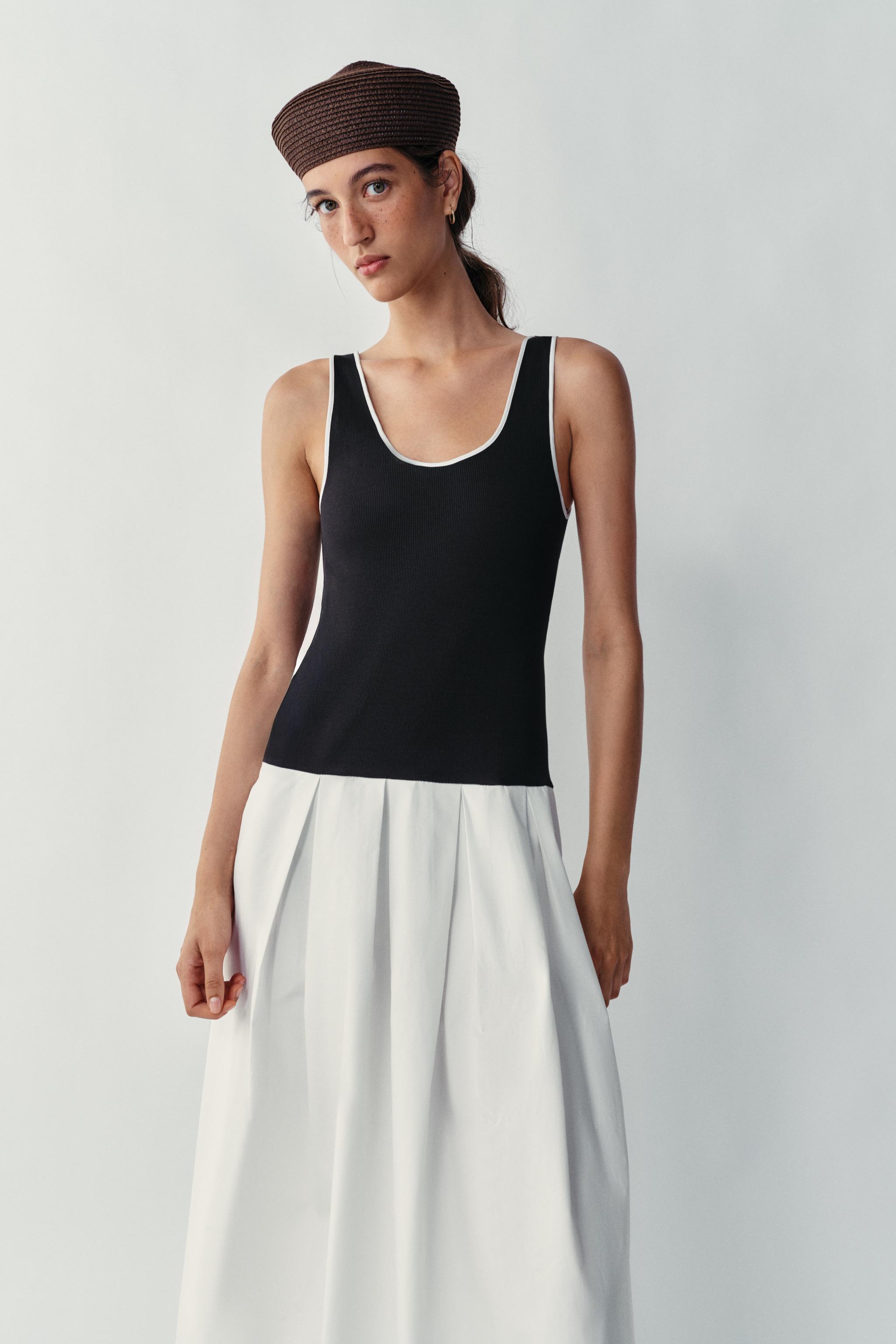 POPLIN CONTRAST MIDI DRESS